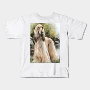 Afghan Hound Dog down by the Creek Watercolor Kids T-Shirt